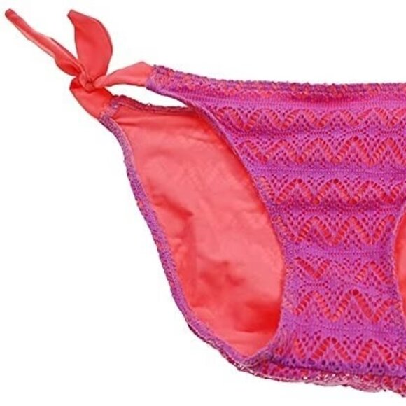 Women’s Side-Tie Crochet Hipster Bikini Bottom Lilac Pink Small - Picture 2 of 3